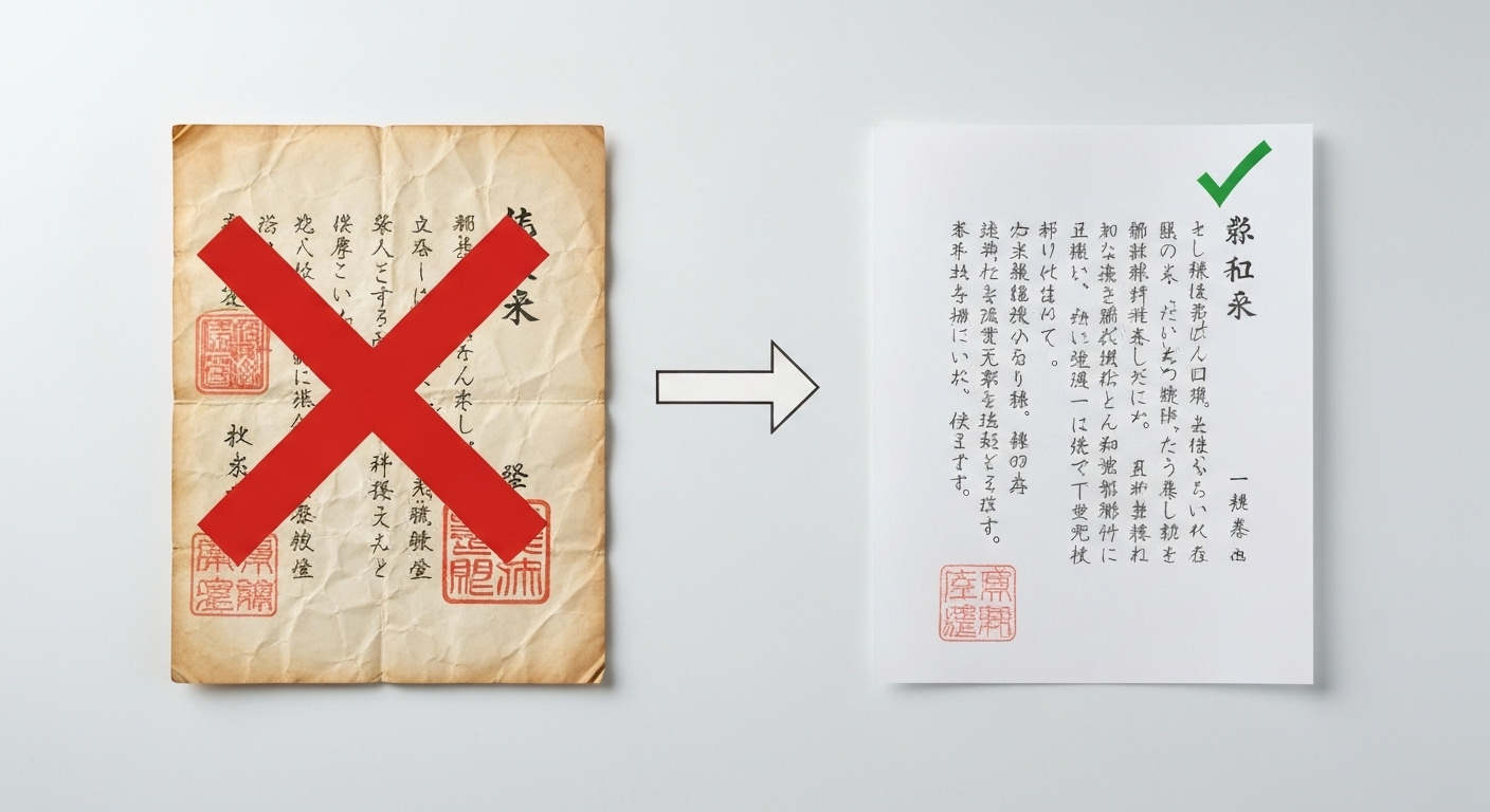 古い遺言書を破棄し、新しい遺言書に書き直すイメージ図。最も確実な書き換え方法であることを示している。