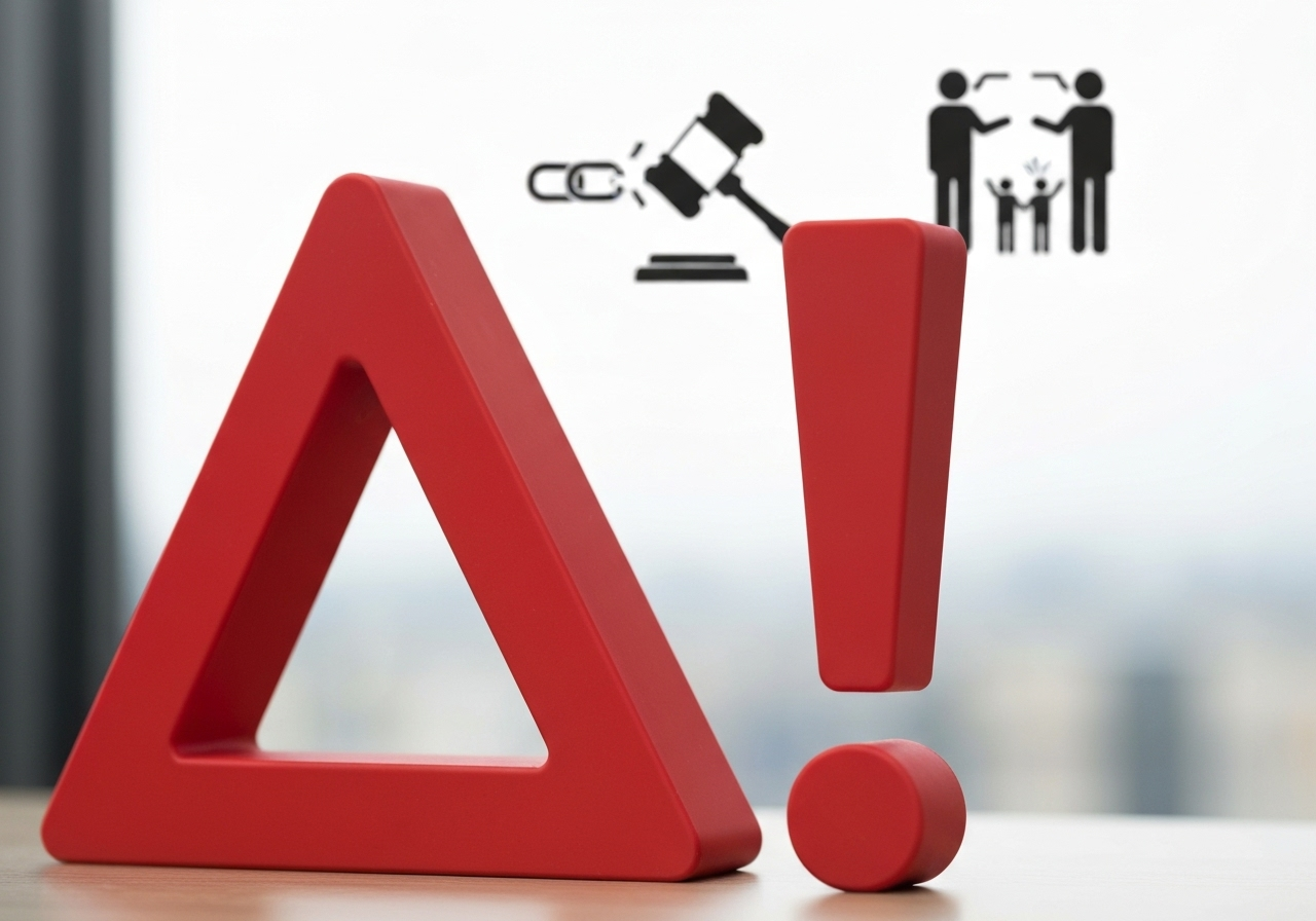 通知義務を怠った場合の損害賠償・解任・親族トラブルという3つのリスクを象徴する警告サイン