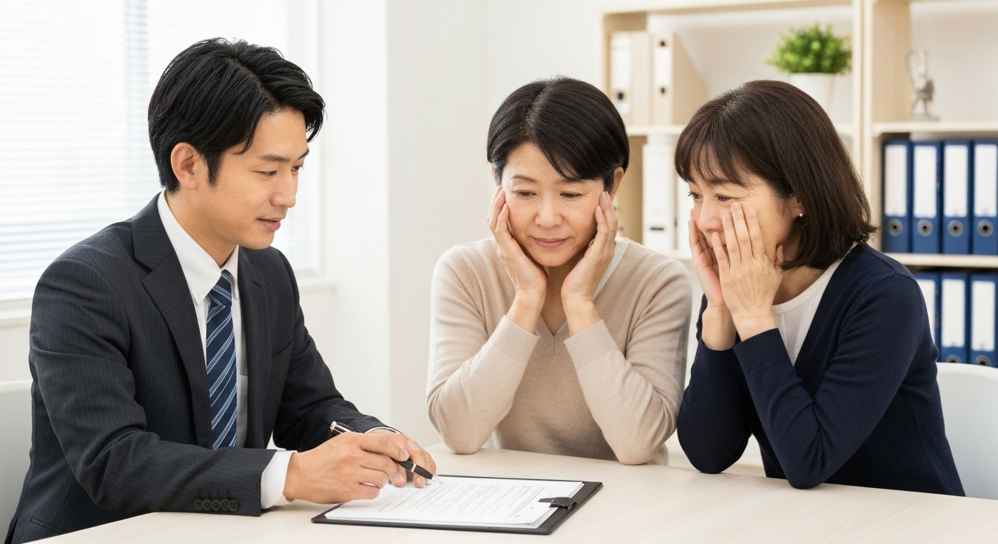 司法書士が相続登記について相談者に丁寧に説明している様子。