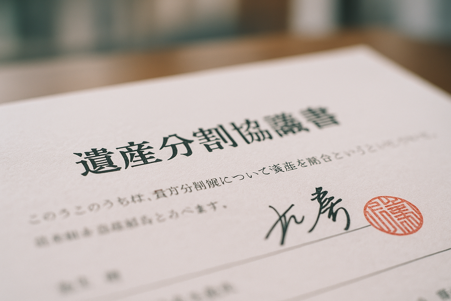 相続税の判断基準を説明するイメージ。遺産分割協議書と印鑑が写っている。