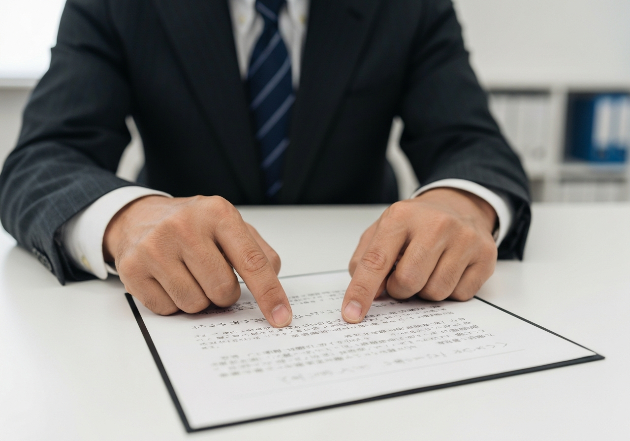 司法書士が書類を指差しながら、借地権相続の注意点を解説している様子の写真