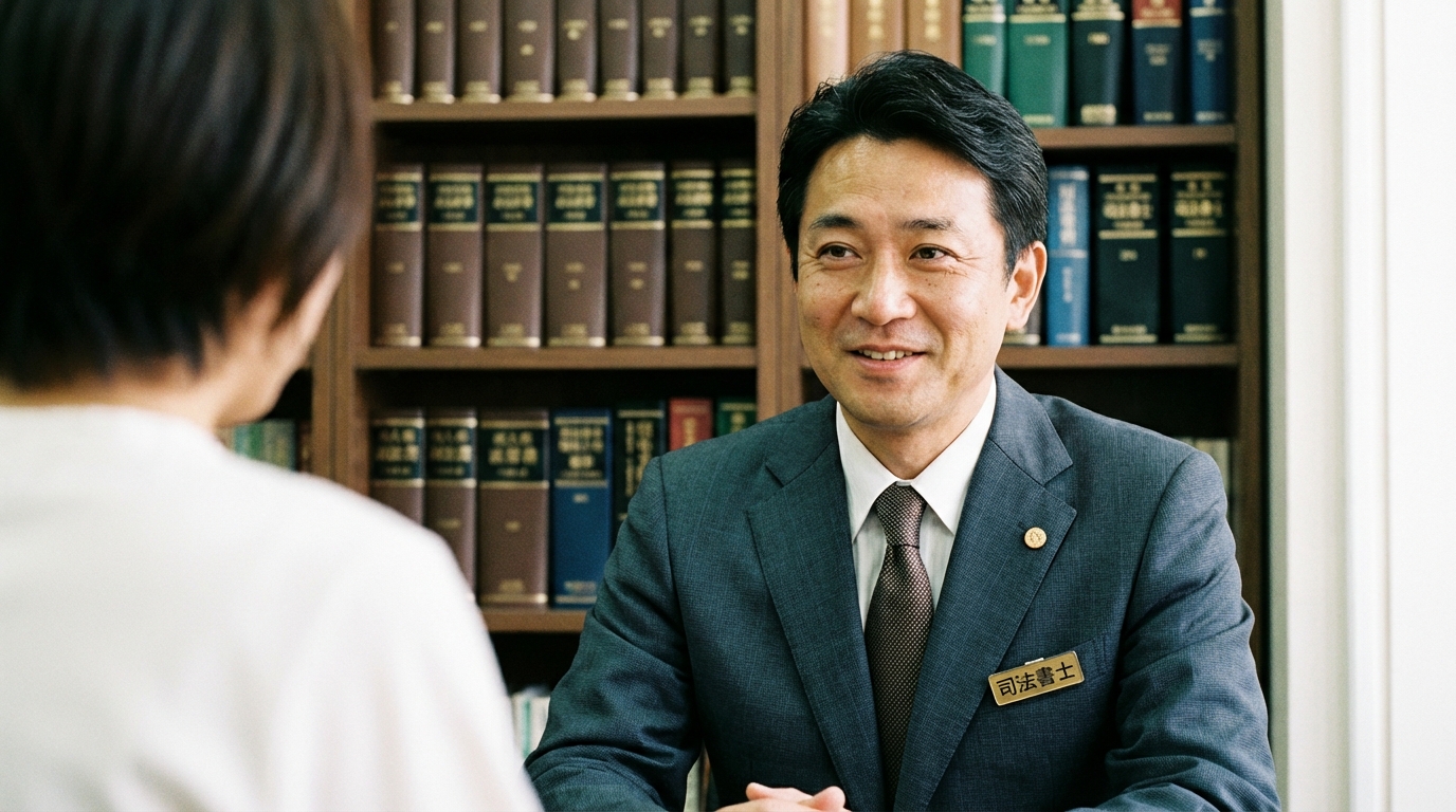 相談者の話に耳を傾ける司法書士。専門家が親身にサポートする様子を表している。