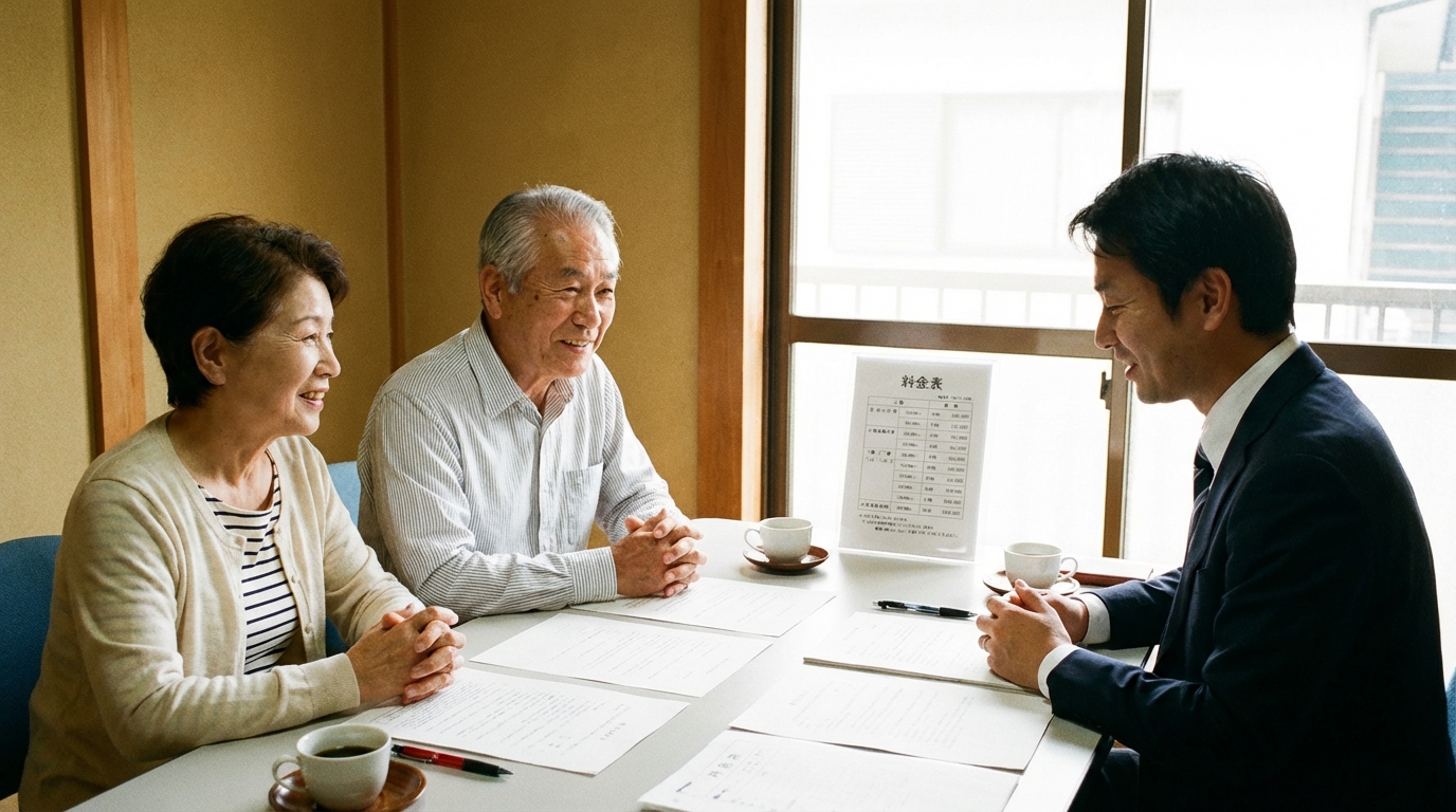 司法書士事務所の無料相談で、時間をかけてじっくりと専門家の話を聞く夫婦。