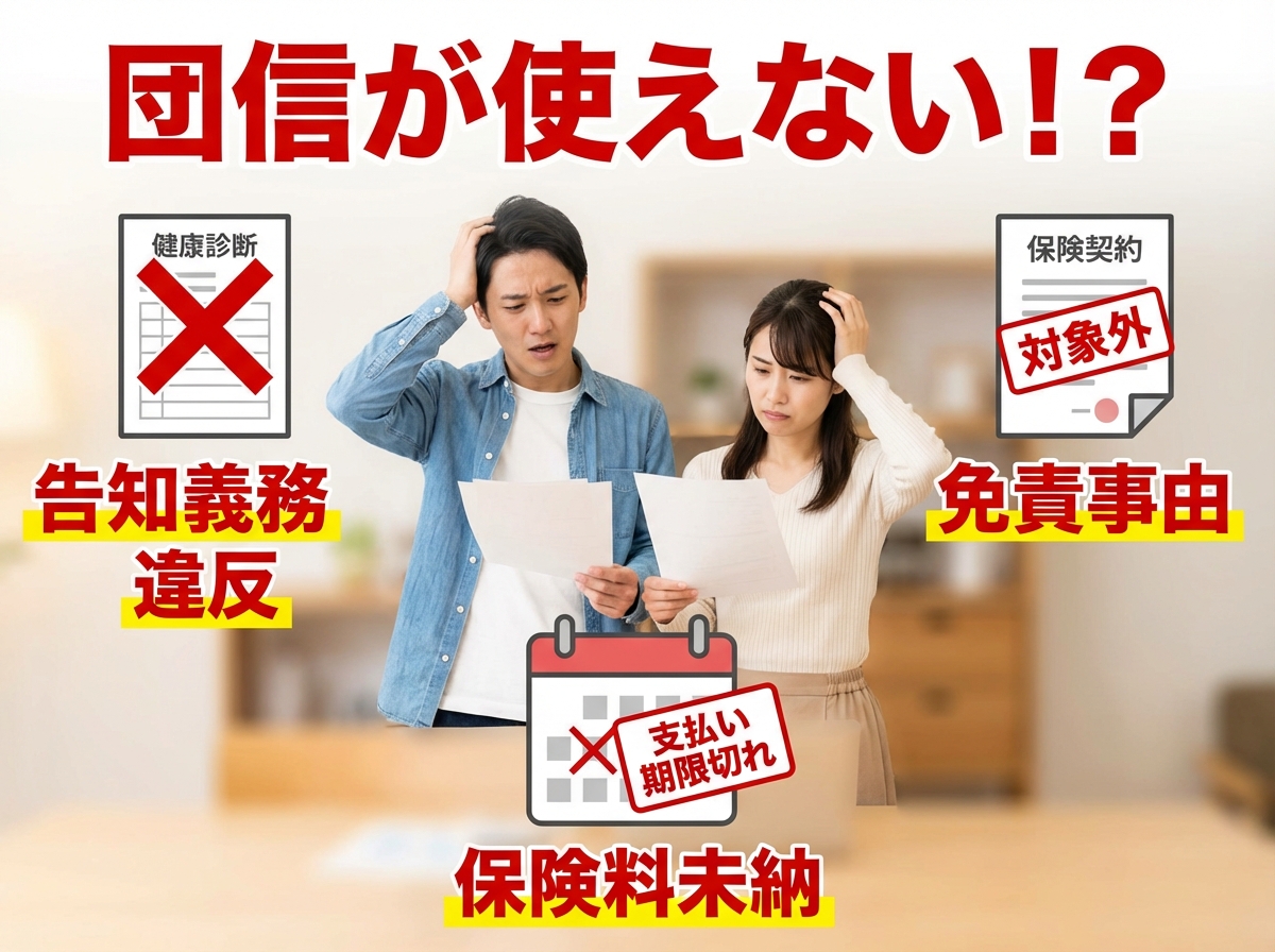 ogai_image_3 | いがり円満相続相談室 団信の保険金が下りない3つのケース(告知義務違反、免責事由、保険料未納)のイラスト